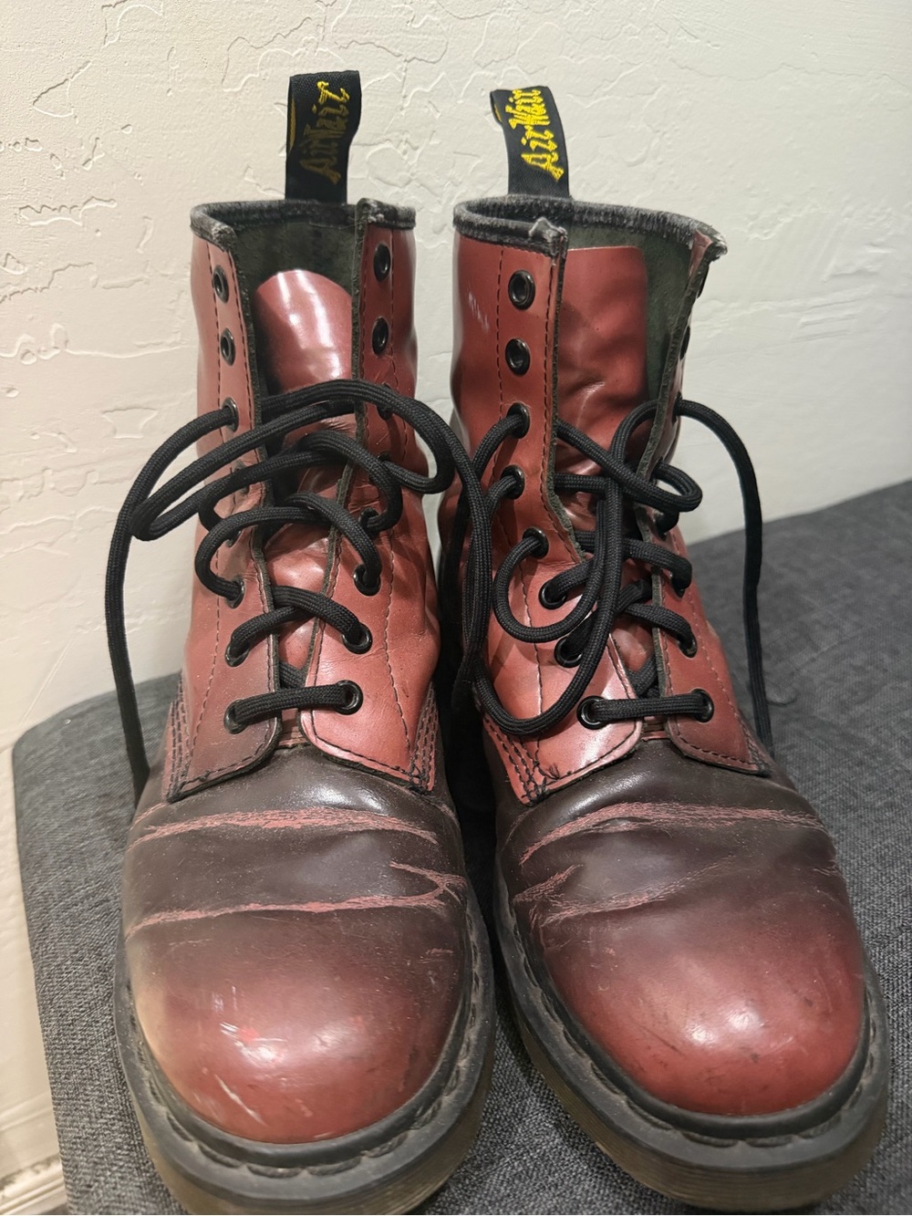 Dr. Martens Women's Burgundy and Black Lace-Up Combat Boots